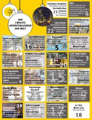 Ein gelber Adventskalender mit 24 Türchen.