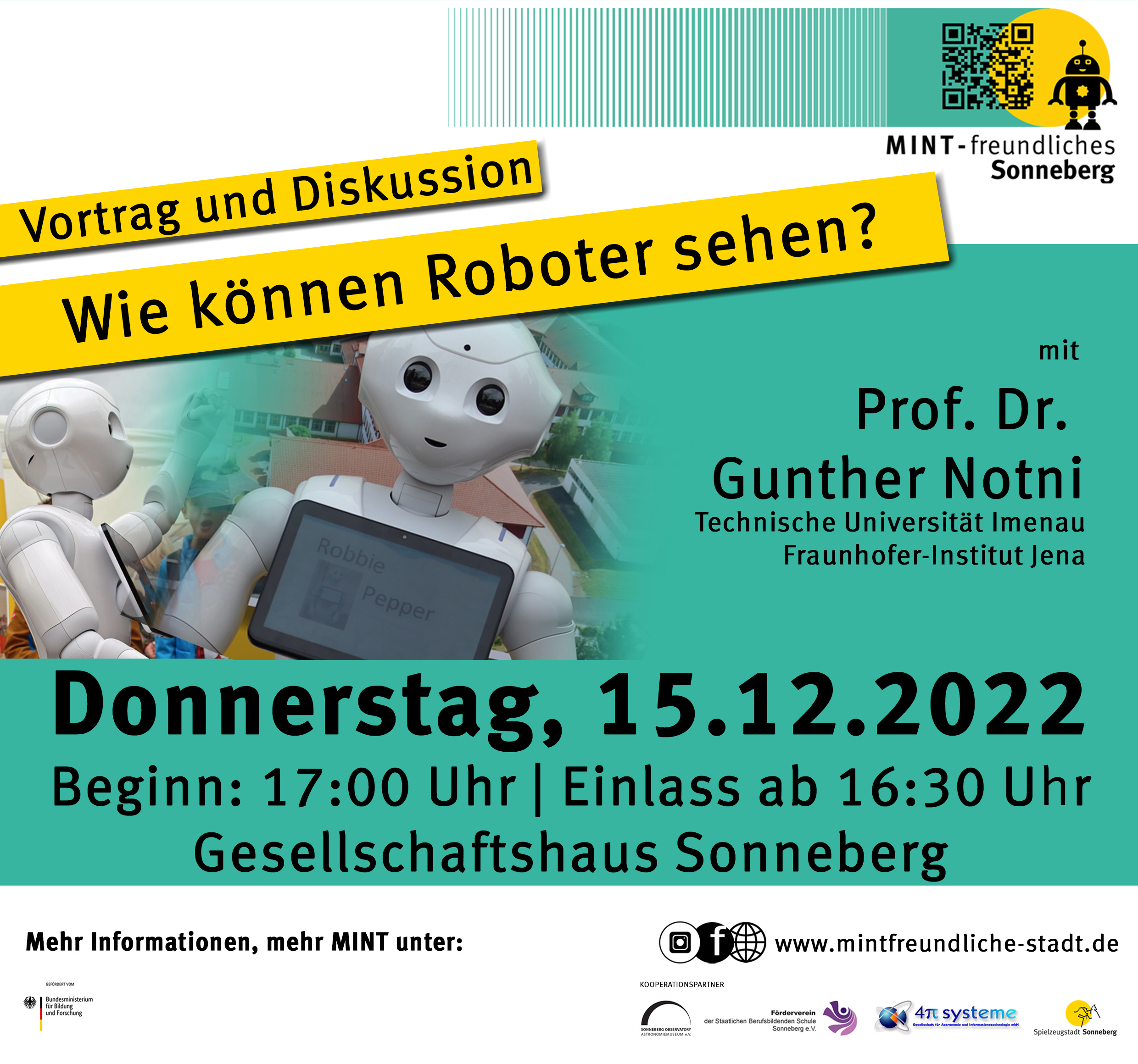 Ein Flyer mit der Aufschrift: Vortrag und Diskussion, Wie können Roboter sehen? mit Prof. Dr. Gunter Notni.
